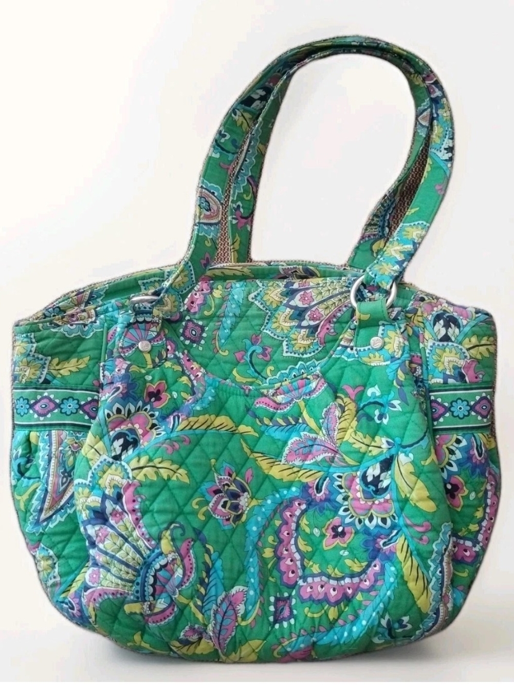 Vera Bradley Green Quilted Paisley Shoulder Tote with Multicolor Accents